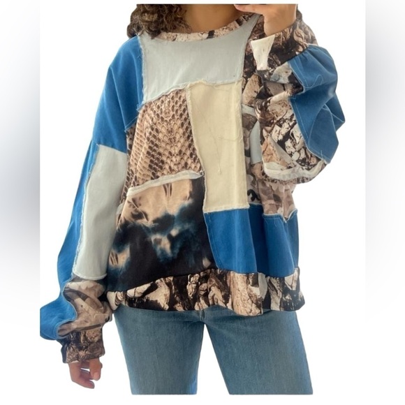 ZARA Patchwork Animal Print Top Women’s Size Medium Boho Retro Loose Fit… - Picture 1 of 11